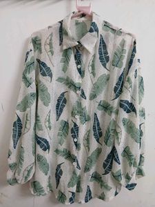 Chic Leaf Print Sheer Blouse