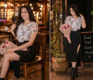 Elegant Floral  &amp; Black Skirt Set