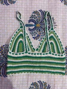 Crochet Green &amp; White Top