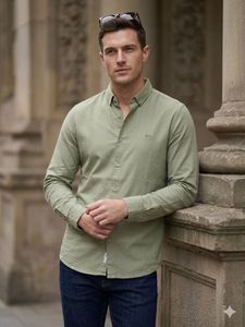 Men's Sea Green Long Sleeve Button-Up Shirt
