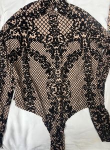 Elegant Black & Beige Damask Top