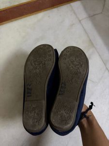 Navy Blue Ballerinas with Gold Bow