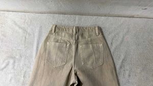 Trendy Beige Wide Leg Jeans with Rips