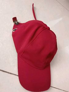 Red Baseball Cap with Unique Clip Detail