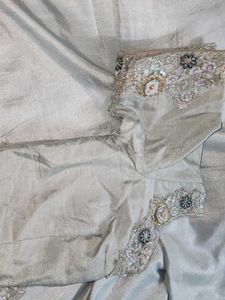 Embellished Grey Silk saree and Blouse