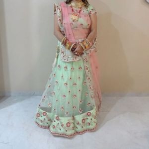 Elegant Mint Green Lehenga Choli Set