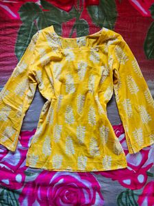 Yellow Block Print Kurta