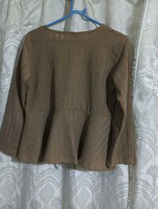 Brown Tie-Front Crochet Top