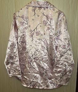Satin Pajama Top with Cherry Blossom Print
