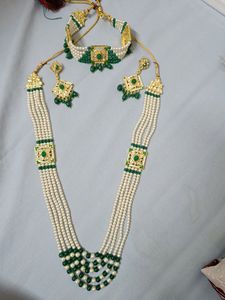 Pearl Green & White Beads Jewellery Set