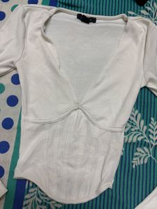 Trendy Corset Style Long Sleeve Top