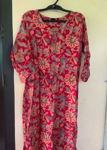 Red Floral Print Kurta