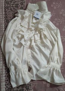 White Chiffon Ruffle Front Blouse