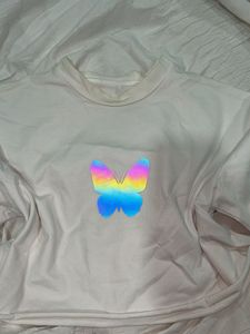 White butterfly holographic crop top