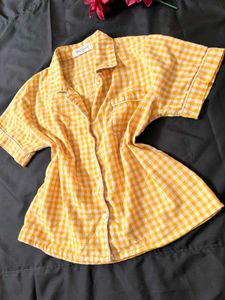 Cute Yellow Gingham Button-Up Shirt
