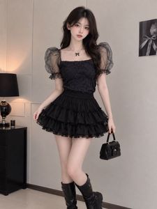 Black Sequined Sheer Sleeve Blouse