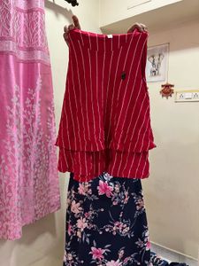 Red Striped Sleeveless Kurta Top