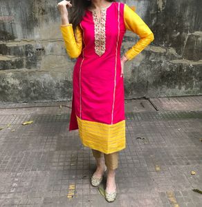 Vibrant Pink & Yellow Kurta