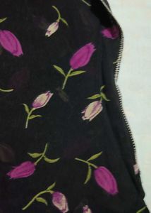 Black Kurta Set with Floral and Stripe Print