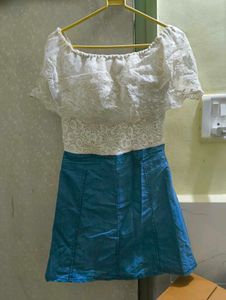 Off-Shoulder Lace Top & Denim Skirt Set