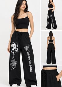 Goth Spider Web Wide Leg Pants