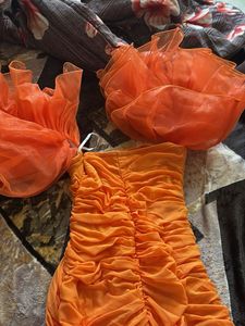 Vibrant Orange Ruched Off-Shoulder Dress