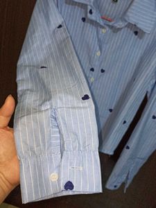 Cute Blue Striped Heart Print Shirt