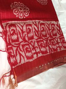 Red Block Print Cotton Saree