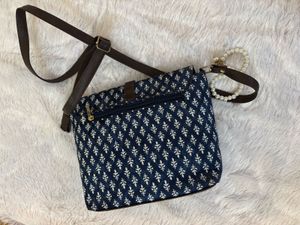 Boho Print Crossbody Bag with Pearl Strap