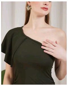 SHEIN One Shoulder ruffle sleeve Ruched bodycon Dr