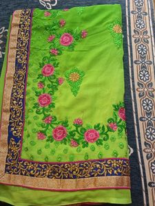 beautiful light & dark shades green georgette sare