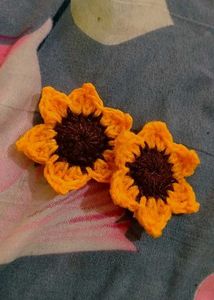 Crocheted Sunflower Hair Clips