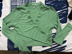 Green Lace Trim Wrap Top