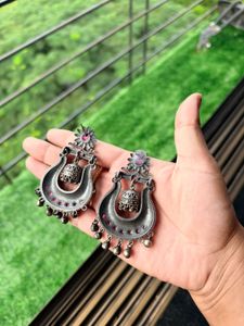 Oxidised Silver Jhumka Earrings