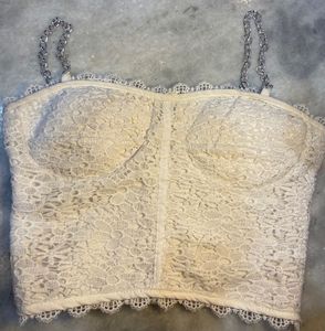 Lace Chain Strap Crop Top