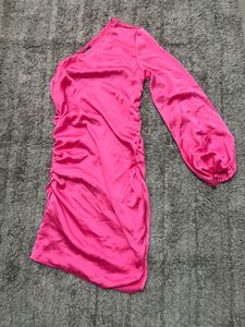Hot Pink One-Shoulder Ruched Mini Dress