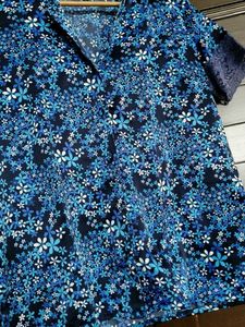 Blue Floral Print Satin Short Sleeve T-shirt