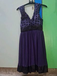 Purple Polka Dot V-Neck Party Dress