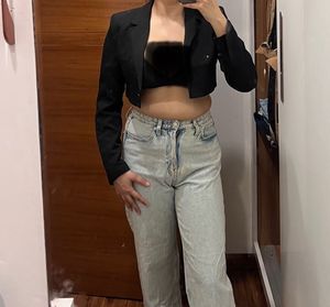 Black Cropped Blazer Jacket