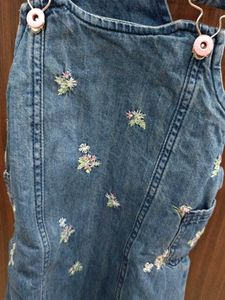 Cute Embroidered Denim Overalls Dress