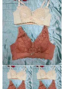 Black Lace Padded Bra with Gold Accents