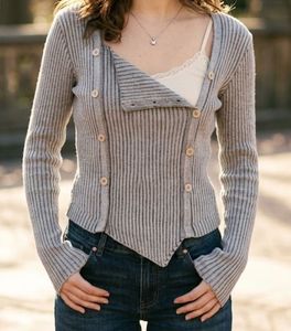 Ribbed Knit Button-Up Top
