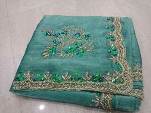 Embellished Teal Silk Saree