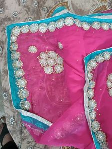 Stunning Pink Embroidered  handwork Saree