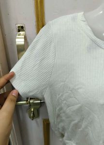 Ribbed Cropped White T-Shirt