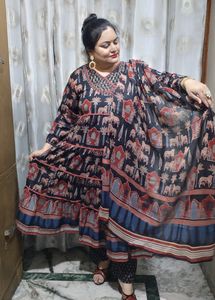 Black Cotton Printed 3 Piece Suit Set