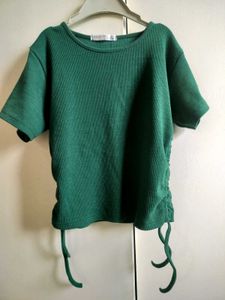 Green Ribbed Short Sleeve Top