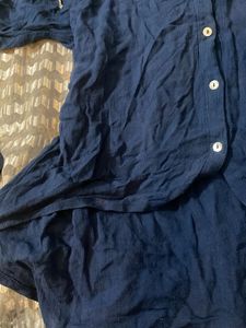 Blue Button-Up Linen Top