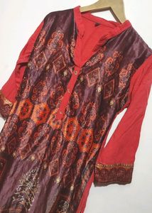 Coral &amp; Brown Kurta Plazo For 32 Bust