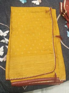 Mustard/Orangish Ethnic Saree with Golden Booti